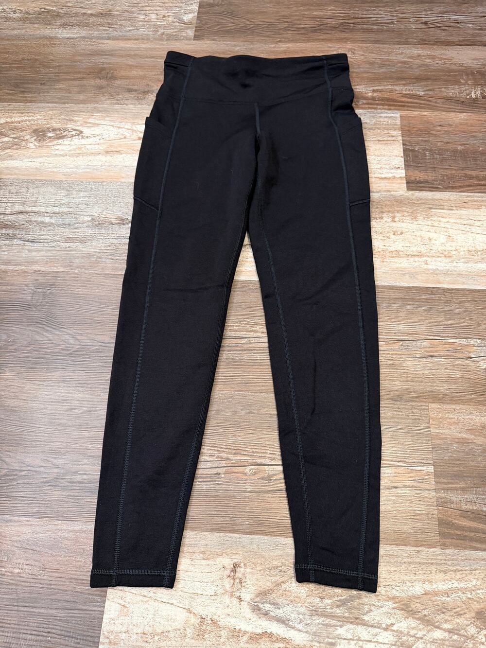 Athleta Rainier High Rise Leggings womens black fleece lined size medium EUC